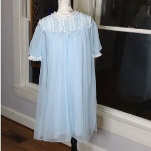 Sheer Light Blue Vintage Nightgown with Lace Yoke